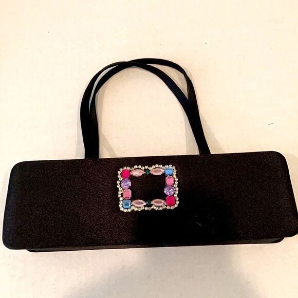 Black Satin clutch Purse with bling - Picture 1 of 6